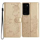 For Huawei P40 Pro Butterfly Love Flower Embossed Leather Phone Case(Gold) - 1
