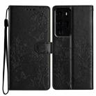 For Huawei P40 Pro Butterfly Love Flower Embossed Leather Phone Case(Black) - 1