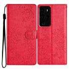 For Huawei P40 Pro Butterfly Love Flower Embossed Leather Phone Case(Red) - 1