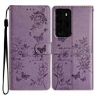 For Huawei P40 Pro Butterfly Love Flower Embossed Leather Phone Case(Purple) - 1