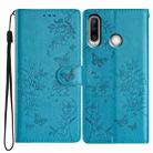 For Huawei Y6p Butterfly Love Flower Embossed Leather Phone Case(Blue) - 1