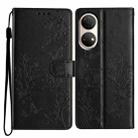 For Honor X7 / Play 30 Plus Butterflies And Flowers Leather Phone Case(Black) - 1