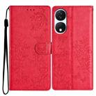 For Honor X7b Butterflies And Flowers Leather Phone Case(Red) - 1