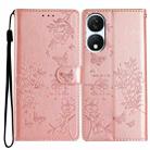 For Honor X7b Butterflies And Flowers Leather Phone Case(Rose Gold) - 1