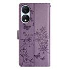 For Honor X7b Butterflies And Flowers Leather Phone Case(Purple) - 3