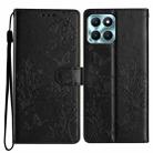 For Honor X8a Butterflies And Flowers Leather Phone Case(Black) - 1