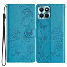 For Honor X8a Butterflies And Flowers Leather Phone Case(Blue) - 1