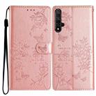 For Honor 20 Butterflies And Flowers Leather Phone Case(Rose Gold) - 1