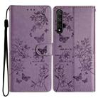 For Honor 20 Butterflies And Flowers Leather Phone Case(Purple) - 1