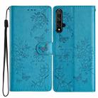 For Honor 20 Butterflies And Flowers Leather Phone Case(Blue) - 1