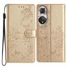 For Honor 50 5G Butterflies And Flowers Leather Phone Case(Gold) - 1