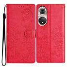 For Honor 50 5G Butterflies And Flowers Leather Phone Case(Red) - 1