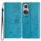 For Honor 50 5G Butterflies And Flowers Leather Phone Case(Blue) - 1