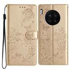 For Honor 50 Lite Butterflies And Flowers Leather Phone Case(Gold) - 1