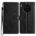 For Honor 50 Lite Butterflies And Flowers Leather Phone Case(Black) - 1