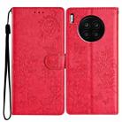 For Honor 50 Lite Butterflies And Flowers Leather Phone Case(Red) - 1