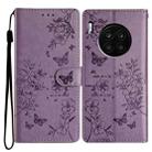 For Honor 50 Lite Butterflies And Flowers Leather Phone Case(Purple) - 1
