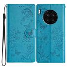 For Honor 50 Lite Butterflies And Flowers Leather Phone Case(Blue) - 1