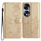 For Honor 70 5G Butterflies And Flowers Leather Phone Case(Gold) - 1