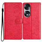 For Honor 70 5G Butterflies And Flowers Leather Phone Case(Red) - 1