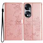 For Honor 70 5G Butterflies And Flowers Leather Phone Case(Rose Gold) - 1