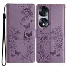 For Honor 70 5G Butterflies And Flowers Leather Phone Case(Purple) - 1