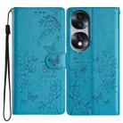 For Honor 70 5G Butterflies And Flowers Leather Phone Case(Blue) - 1