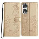 For Honor 90 Butterflies And Flowers Leather Phone Case(Gold) - 1