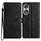 For Honor 90 Butterflies And Flowers Leather Phone Case(Black) - 1