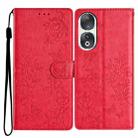 For Honor 90 Butterflies And Flowers Leather Phone Case(Red) - 1