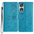 For Honor 90 Butterflies And Flowers Leather Phone Case(Blue) - 1