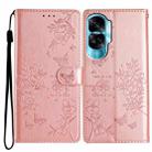 For Honor 90 Lite Butterflies And Flowers Leather Phone Case(Rose Gold) - 1