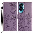 For Honor 90 Lite Butterflies And Flowers Leather Phone Case(Purple) - 1