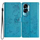 For Honor 90 Lite Butterflies And Flowers Leather Phone Case(Blue) - 1