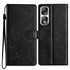 For Honor 90 Pro Butterflies And Flowers Leather Phone Case(Black) - 1