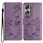 For Honor 90 Pro Butterflies And Flowers Leather Phone Case(Purple) - 1