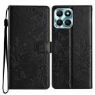 For Honor X6a Butterflies And Flowers Leather Phone Case(Black) - 1