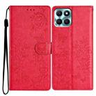 For Honor X6a Butterflies And Flowers Leather Phone Case(Red) - 1