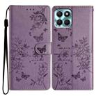 For Honor X6a Butterflies And Flowers Leather Phone Case(Purple) - 1