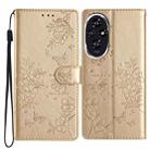 For Honor 200 Butterflies And Flowers Leather Phone Case(Gold) - 1