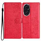 For Honor 200 Butterflies And Flowers Leather Phone Case(Red) - 1