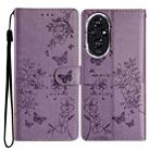 For Honor 200 Butterflies And Flowers Leather Phone Case(Purple) - 1