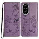 For Honor 200 Pro Butterflies And Flowers Leather Phone Case(Purple) - 1