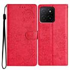 For Honor X5b Butterflies And Flowers Leather Phone Case(Red) - 1