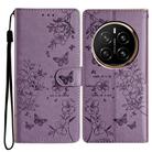 For Honor Magic7 Pro Butterflies And Flowers Leather Phone Case(Purple) - 1