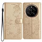 For Honor Magic7 Butterflies And Flowers Leather Phone Case(Gold) - 1