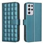 For Samsung Galaxy S21 Ultra 5G Square Texture Leather Phone Case(Green) - 1