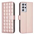 For Samsung Galaxy S21 Ultra 5G Square Texture Leather Phone Case(Rose Gold) - 1