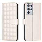 For Samsung Galaxy S21 Ultra 5G Square Texture Leather Phone Case(Beige) - 1