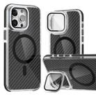 For iPhone 14 Pro Magsafe Dual-Color Carbon Fiber Lens Film Phone Case with Lens Fold Holder(Black) - 1